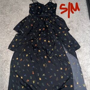 Black Floral Tiered Maxi Dress with Spaghetti Straps